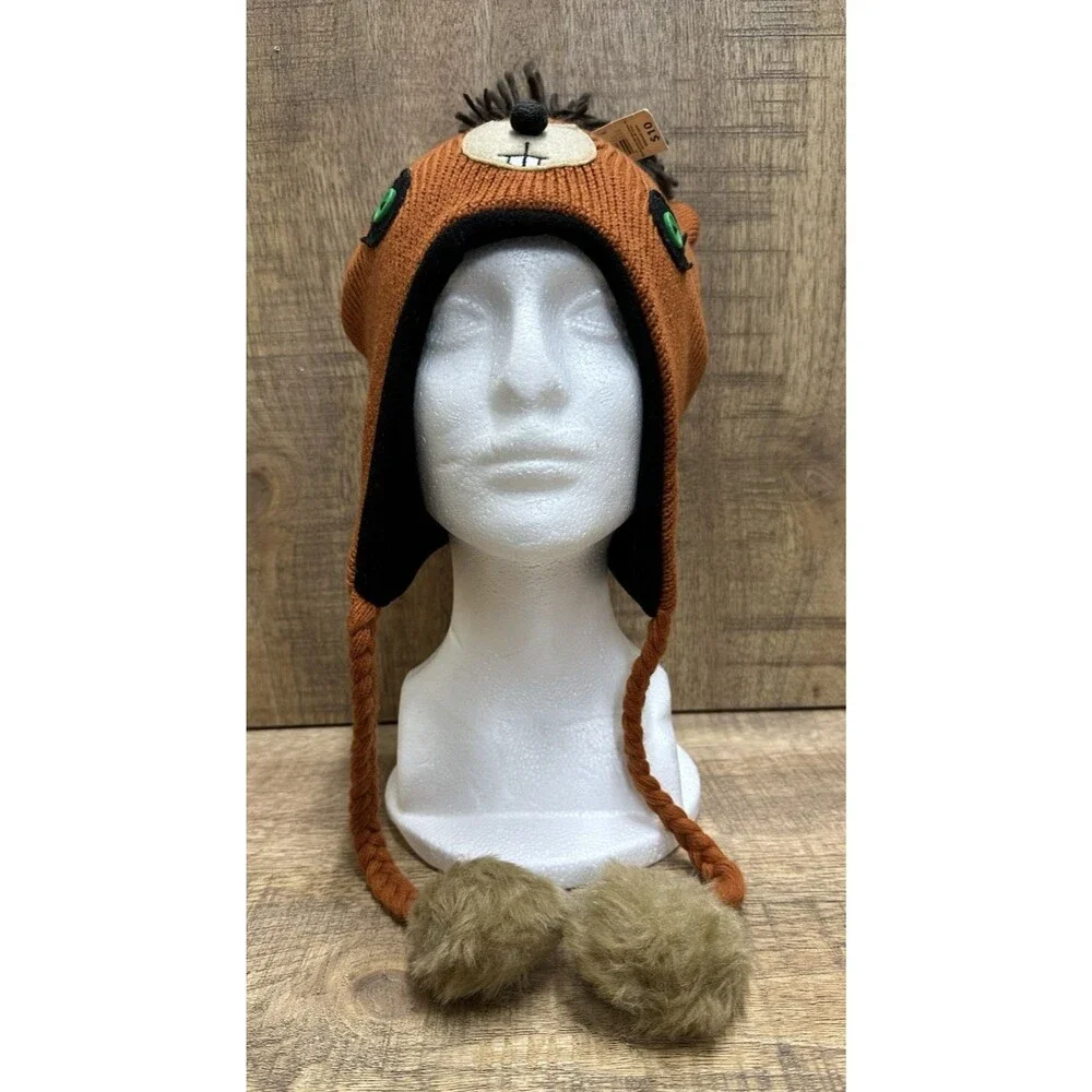 Beaver unisex kids size 14 and Up brown winter hat with ear flap and pompom
